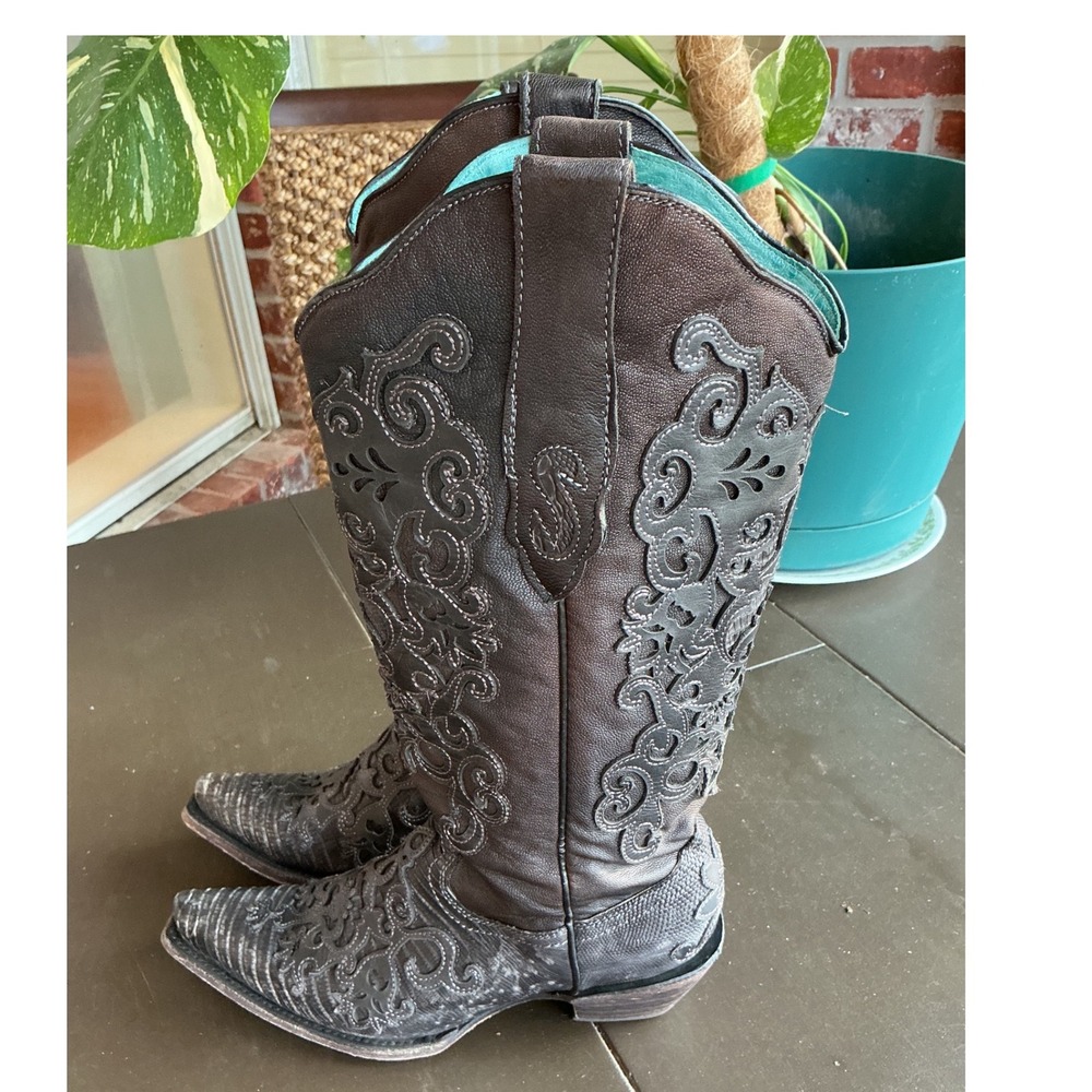 Corral Vintage C1076 Womens Brown Grey Laser Cut Filigree Western Boots 8.5 M